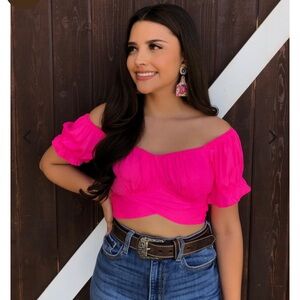 Off-Shoulder Hot Pink Crop Top